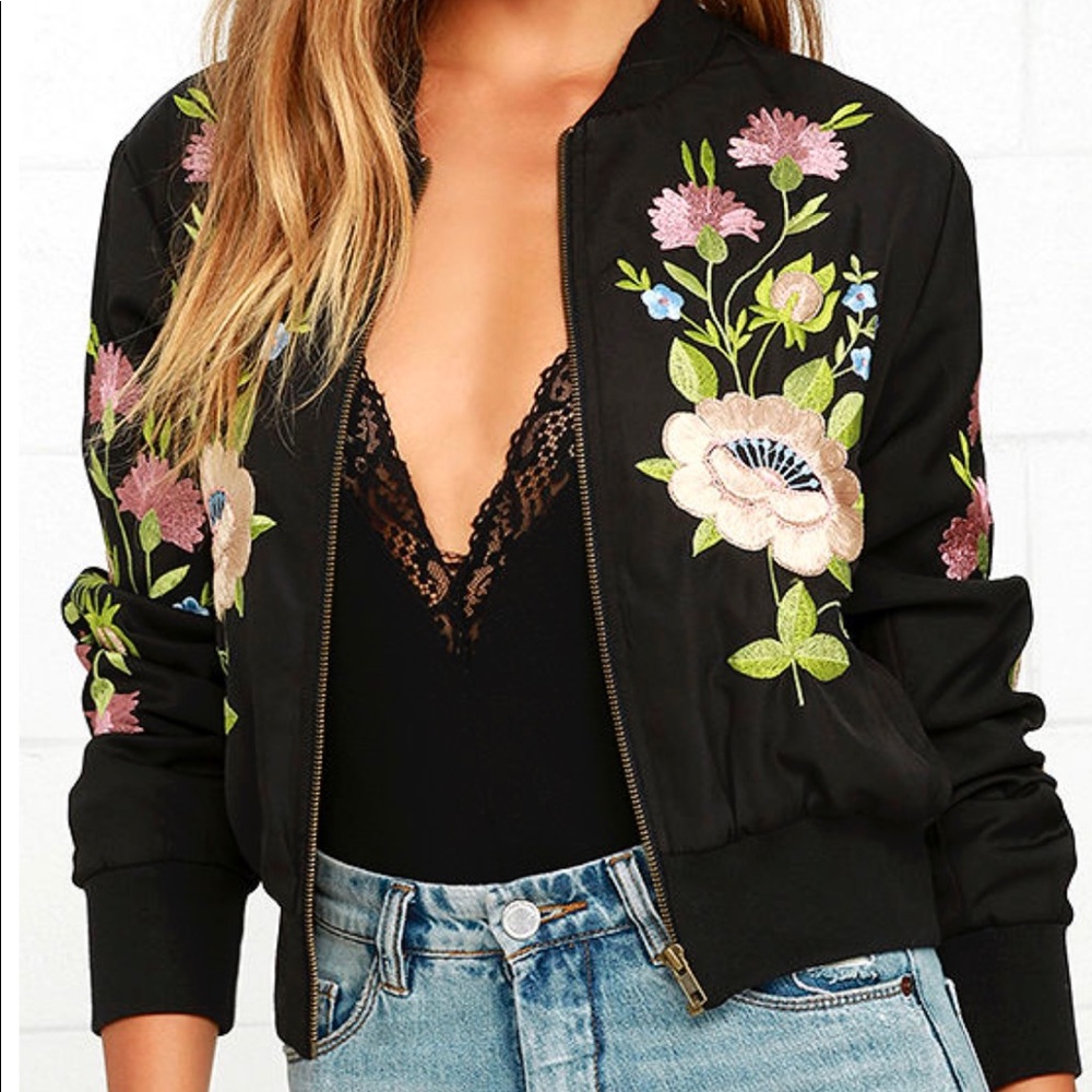 Glamorous Floral Embroidered Bomber Jacket